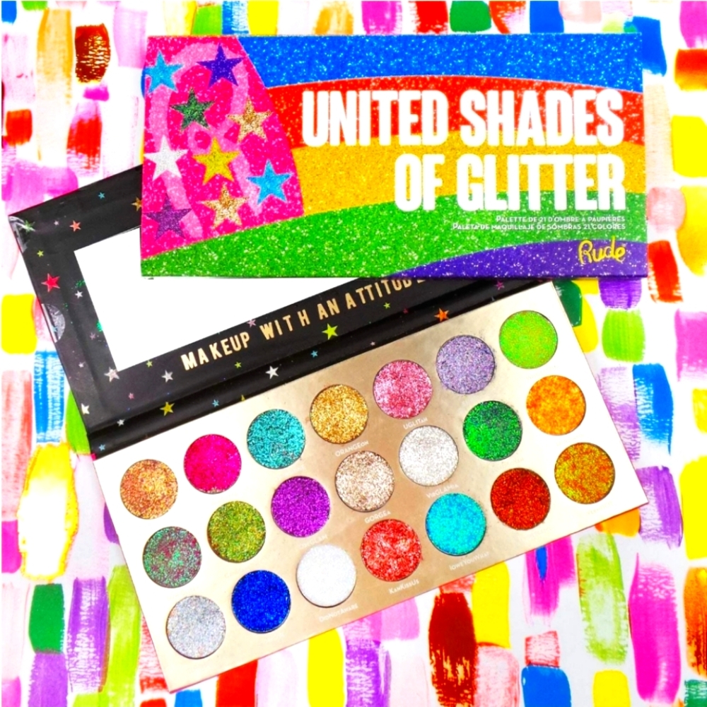 RUDE COSMETICS United States of Glitter-21 Pressed Glitter Eyeshadow Pallet-NEW